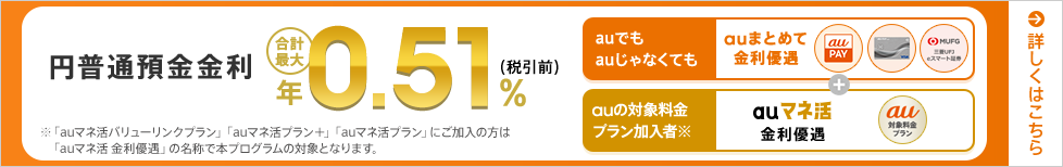 円普通預金金利 合計最大年0.51%(税引前)!