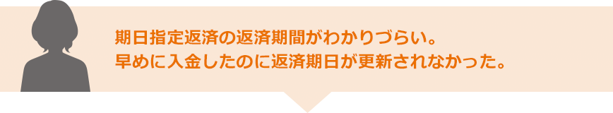 期日指定返済の返済期間がわかりづらい。早めに入金したのに返済期日が更新されなかった。